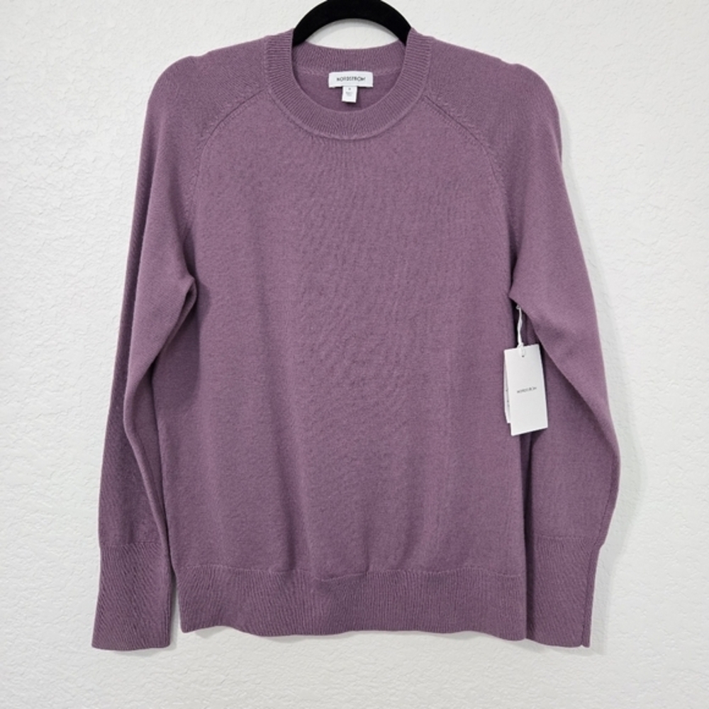 Nordstrom Womens Wool Blend Crewneck Raglan Sweater Purple Monarch Small NWT